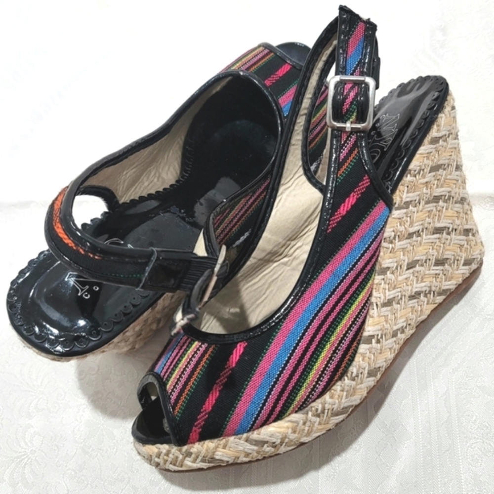 NYC Couture Rainbow Striped Wedge Heels Size 8